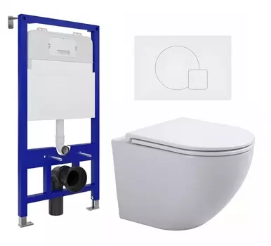 Комплект 3 в 1 инсталляция Enio Tecnico 52 EN8050052 + Подвесной унитаз SinteSi EVI + кнопка белая матовая
