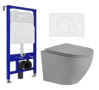 Комплект 3 в 1 инсталляция Enio Tecnico 52 EN8050052 + Унитаз подвесной Weltwasser WW Merzbach 043 MT-GR + кнопка белая матовая