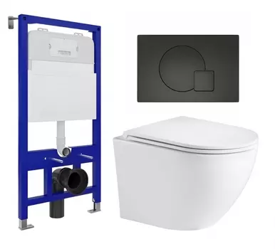 Комплект 3 в 1 инсталляция Enio Tecnico 52 EN8050052 + Подвесной унитаз WeltWasser Merzbach 043 GL-WT + кнопка черная матовая