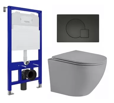 Комплект 3 в 1 инсталляция Enio Tecnico 52 EN8050052 + Унитаз подвесной Weltwasser WW Merzbach 043 MT-GR + кнопка черная матовая
