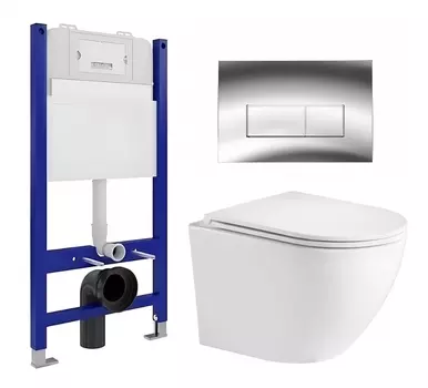 Комплект 3 в 1 инсталляция Enio Tecnico 50 EN8050050 + Подвесной унитаз WeltWasser Merzbach 043 GL-WT + кнопка хром