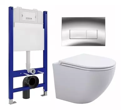 Комплект 3 в 1 инсталляция Enio Tecnico 50 EN8050050 + Подвесной унитаз SinteSi EVI + кнопка хром