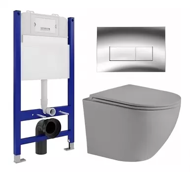 Комплект 3 в 1 инсталляция Enio Tecnico 50 EN8050050 + Унитаз подвесной Weltwasser WW Merzbach 043 MT-GR + кнопка хром