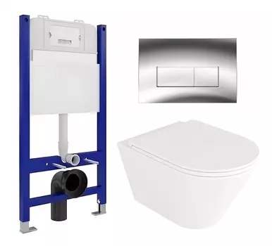 Комплект 3 в 1 инсталляция Enio Tecnico 50 EN8050050 + Унитаз подвесной Enio Cento EN4280110 + кнопка хром