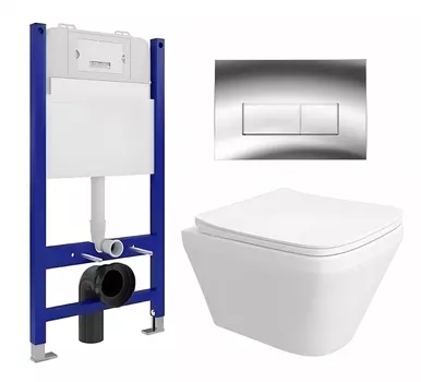 Комплект 3 в 1 инсталляция Enio Tecnico 50 EN8050050 + Унитаз подвесной Enio Vicino EN9170544 + кнопка хром