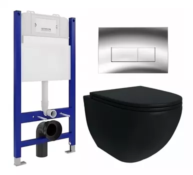 Комплект 3 в 1 инсталляция Enio Tecnico 50 EN8050050 + Унитаз подвесной Enio Unico BL черный EN4105055 + кнопка хром
