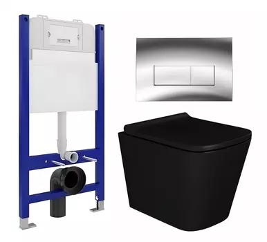 Комплект 3 в 1 инсталляция Enio Tecnico 50 EN8050050 + Унитаз подвесной Enio Binario BL черный EN4180225 + кнопка хром