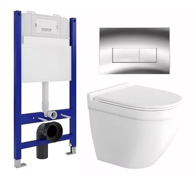 Комплект 3 в 1 инсталляция Enio Tecnico 50 EN8050050 + Унитаз подвесной Enio Pulito EN1170052 + кнопка хром