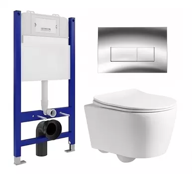 Комплект 3 в 1 инсталляция Enio Tecnico 50 EN8050050 + Унитаз подвесной CeruttiSpa Sella PP 9738 + кнопка хром