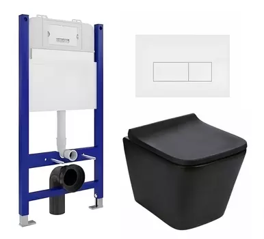 Комплект 3 в 1 инсталляция Enio Tecnico 50 EN8050050 + Подвесной унитаз WeltWasser Gelbach 041 MT-BL + кнопка белая матовая