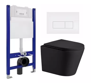 Комплект 3 в 1 инсталляция Enio Tecnico 50 EN8050050 + Подвесной унитаз WeltWasser Salzbach 043 MT-BL + кнопка белая матовая