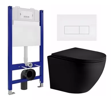 Комплект 3 в 1 инсталляция Enio Tecnico 50 EN8050050 + Унитаз подвесной Weltwasser WW Merzbach 043 MT-BL + кнопка белая матовая