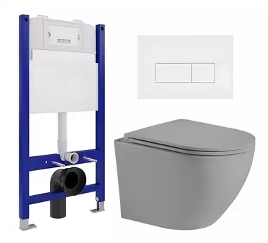 Комплект 3 в 1 инсталляция Enio Tecnico 50 EN8050050 + Унитаз подвесной Weltwasser WW Merzbach 043 MT-GR + кнопка белая матовая