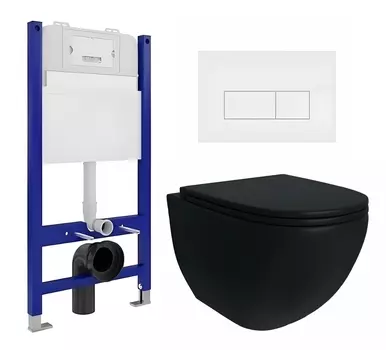 Комплект 3 в 1 инсталляция Enio Tecnico 50 EN8050050 + Унитаз подвесной Enio Unico BL черный EN4105055 + кнопка белая матовая