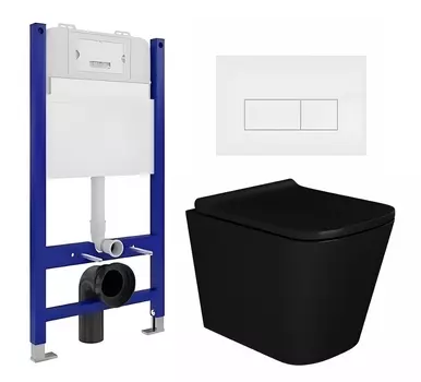 Комплект 3 в 1 инсталляция Enio Tecnico 50 EN8050050 + Унитаз подвесной Enio Binario BL черный EN4180225 + кнопка белая матовая