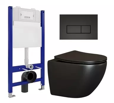 Комплект 3 в 1 инсталляция Enio Tecnico 50 EN8050050 + Унитаз подвесной Ceramica Nova Metropol CN4002MB + кнопка черная матовая