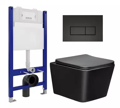 Комплект 3 в 1 инсталляция Enio Tecnico 50 EN8050050 + Унитаз Vincea Q-Line VT1-12MB + кнопка черная матовая