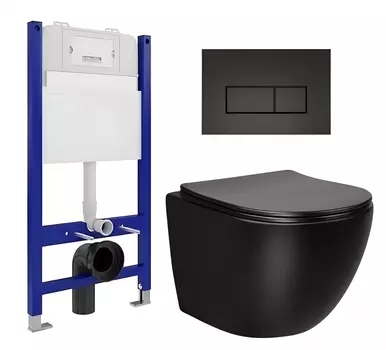 Комплект 3 в 1 инсталляция Enio Tecnico 50 EN8050050 + Унитаз Vincea Globo VT1-14MB + кнопка черная матовая