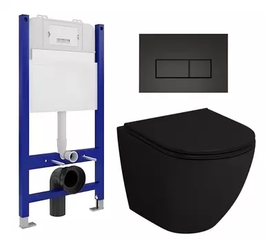 Комплект 3 в 1 инсталляция Enio Tecnico 50 EN8050050 + Унитаз подвесной Grossman GR-4455BMS + кнопка черная матовая