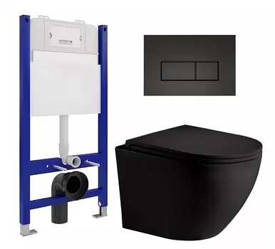 Комплект 3 в 1 инсталляция Enio Tecnico 50 EN8050050 + Унитаз подвесной Weltwasser WW Merzbach 043 MT-BL + кнопка черная матовая