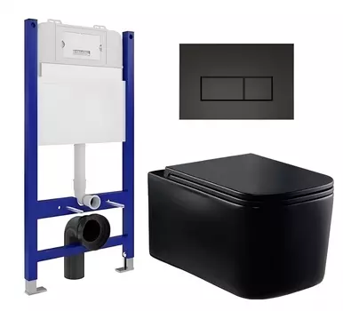 Комплект 3 в 1 инсталляция Enio Tecnico 50 EN8050050 + Унитаз Vincea Ultra Rimless VT1-32MB + кнопка черная матовая