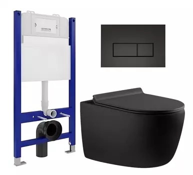 Комплект 3 в 1 инсталляция Enio Tecnico 50 EN8050050 + Унитаз подвесной Aquanet Cetus 287008 + кнопка черная матовая