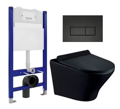 Комплект 3 в 1 инсталляция Enio Tecnico 50 EN8050050 + Унитаз подвесной Esbano Aster ESUPASTEBM + кнопка черная матовая