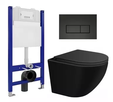 Комплект 3 в 1 инсталляция Enio Tecnico 50 EN8050050 + Подвесной унитаз SinteSi EVI + кнопка черная матовая