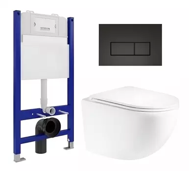 Комплект 3 в 1 инсталляция Enio Tecnico 50 EN8050050 + Унитаз подвесной Enio Unico EN3103895 + кнопка черная матовая