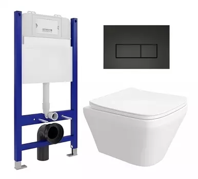 Комплект 3 в 1 инсталляция Enio Tecnico 50 EN8050050 + Унитаз подвесной Enio Vicino EN9170544 + кнопка черная матовая