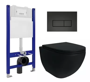 Комплект 3 в 1 инсталляция Enio Tecnico 50 EN8050050 + Унитаз подвесной Enio Unico BL черный EN4105055 + кнопка черная матовая