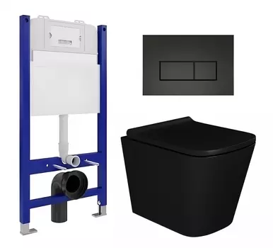 Комплект 3 в 1 инсталляция Enio Tecnico 50 EN8050050 + Унитаз подвесной Enio Binario BL черный EN4180225 + кнопка черная матовая