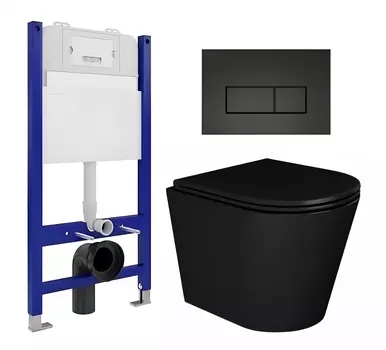 Комплект 3 в 1 инсталляция Enio Tecnico 50 EN8050050 + Унитаз подвесной Enio Cento BL черный EN4280035 + кнопка черная матовая
