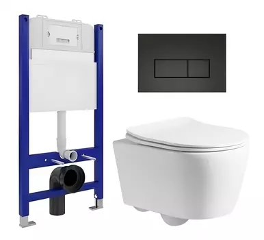 Комплект 3 в 1 инсталляция Enio Tecnico 50 EN8050050 + Унитаз подвесной CeruttiSpa Sella PP 9738 + кнопка черная матовая