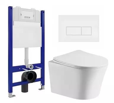 Комплект 3 в 1 инсталляция Enio Tecnico 50 EN8050050 + Подвесной унитаз CeruttiSpa Adige Aria CT7837 + кнопка белая матовая