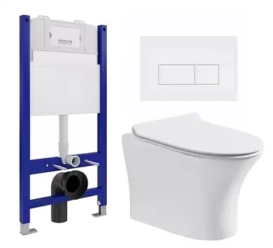 Комплект 3 в 1 инсталляция Enio Tecnico 50 EN8050050 + Подвесной безободковый унитаз CeruttiSpa Bernina aria CT7191 + кнопка белая матовая