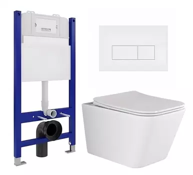 Комплект 3 в 1 инсталляция Enio Tecnico 50 EN8050050 + Унитаз подвесной Ceramica Nova Metric Rimless CN3007 + кнопка белая матовая