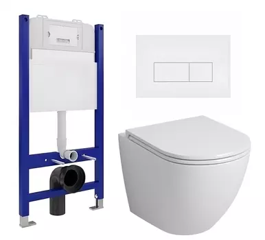 Комплект 3 в 1 инсталляция Enio Tecnico 50 EN8050050 + Унитаз подвесной Grossman GR-4455S + кнопка белая матовая