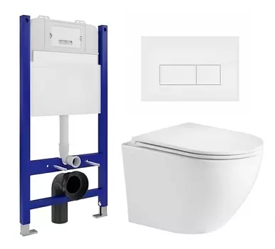 Комплект 3 в 1 инсталляция Enio Tecnico 50 EN8050050 + Подвесной унитаз WeltWasser Merzbach 043 GL-WT + кнопка белая матовая