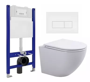Комплект 3 в 1 инсталляция Enio Tecnico 50 EN8050050 + Подвесной унитаз SinteSi EVI + кнопка белая матовая
