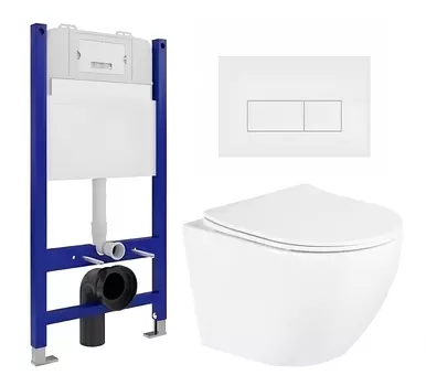 Комплект 3 в 1 инсталляция Enio Tecnico 50 EN8050050 + Унитаз подвесной BelBagno Uno BB3105CHR/SC + кнопка белая матовая