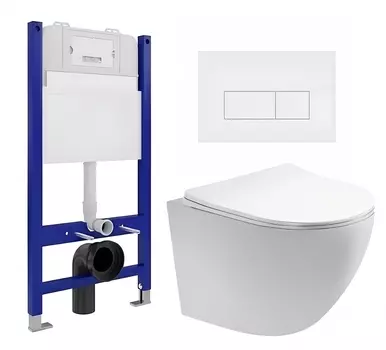 Комплект 3 в 1 инсталляция Enio Tecnico 50 EN8050050 + Унитаз подвесной Акватек Европа AQ1900-00 + кнопка белая матовая