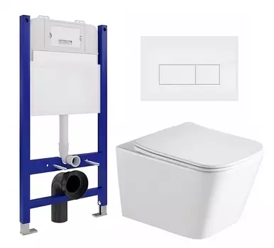 Комплект 3 в 1 инсталляция Enio Tecnico 50 EN8050050 + Унитаз подвесной SantiLine SL-5007 + кнопка белая матовая