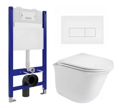 Комплект 3 в 1 инсталляция Enio Tecnico 50 EN8050050 + Подвесной унитаз WeltWasser Telbach 004 GL-WT + кнопка белая матовая