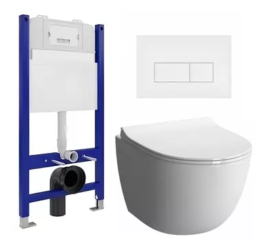 Комплект 3 в 1 инсталляция Enio Tecnico 50 EN8050050 + Унитаз подвесной VitrA Sento 7748В003-0075 + кнопка белая матовая