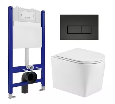 Комплект 3 в 1 инсталляция Enio Tecnico 50 EN8050050 + Унитаз подвесной WeltWasser Nesenbach 004 GL-WT + кнопка черная матовая