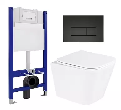 Комплект 3 в 1 инсталляция Enio Tecnico 50 EN8050050 + Унитаз подвесной BelBagno Due BB3103CHR/SC + кнопка черная матовая