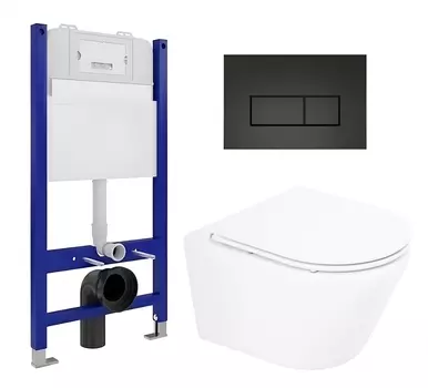 Комплект 3 в 1 инсталляция Enio Tecnico 50 EN8050050 + Унитаз подвесной BelBagno Tre BB8001CHR/SC + кнопка черная матовая