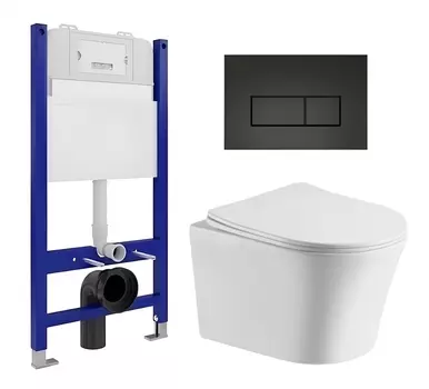 Комплект 3 в 1 инсталляция Enio Tecnico 50 EN8050050 + Подвесной унитаз CeruttiSpa Adige Aria CT7837 + кнопка черная матовая