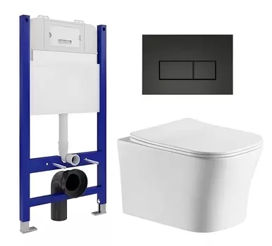 Комплект 3 в 1 инсталляция Enio Tecnico 50 EN8050050 + Подвесной унитаз CeruttiSpa Marmolada aria CT7778 + кнопка черная матовая